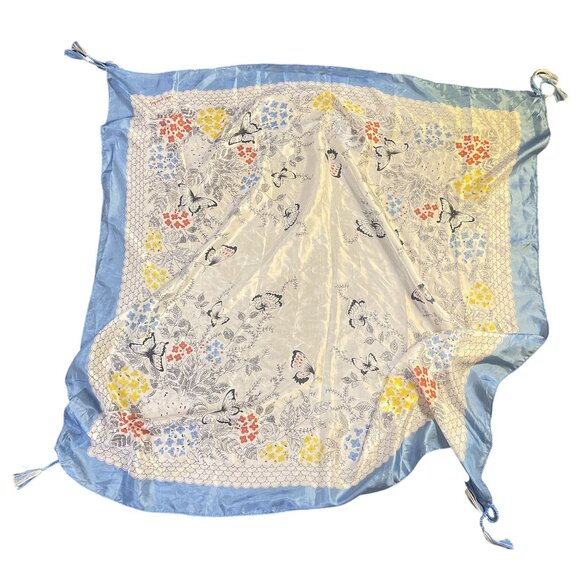 Johnny Was Floral Butterfly Silk Scarf With Tassels Square - Picture 2 of 9